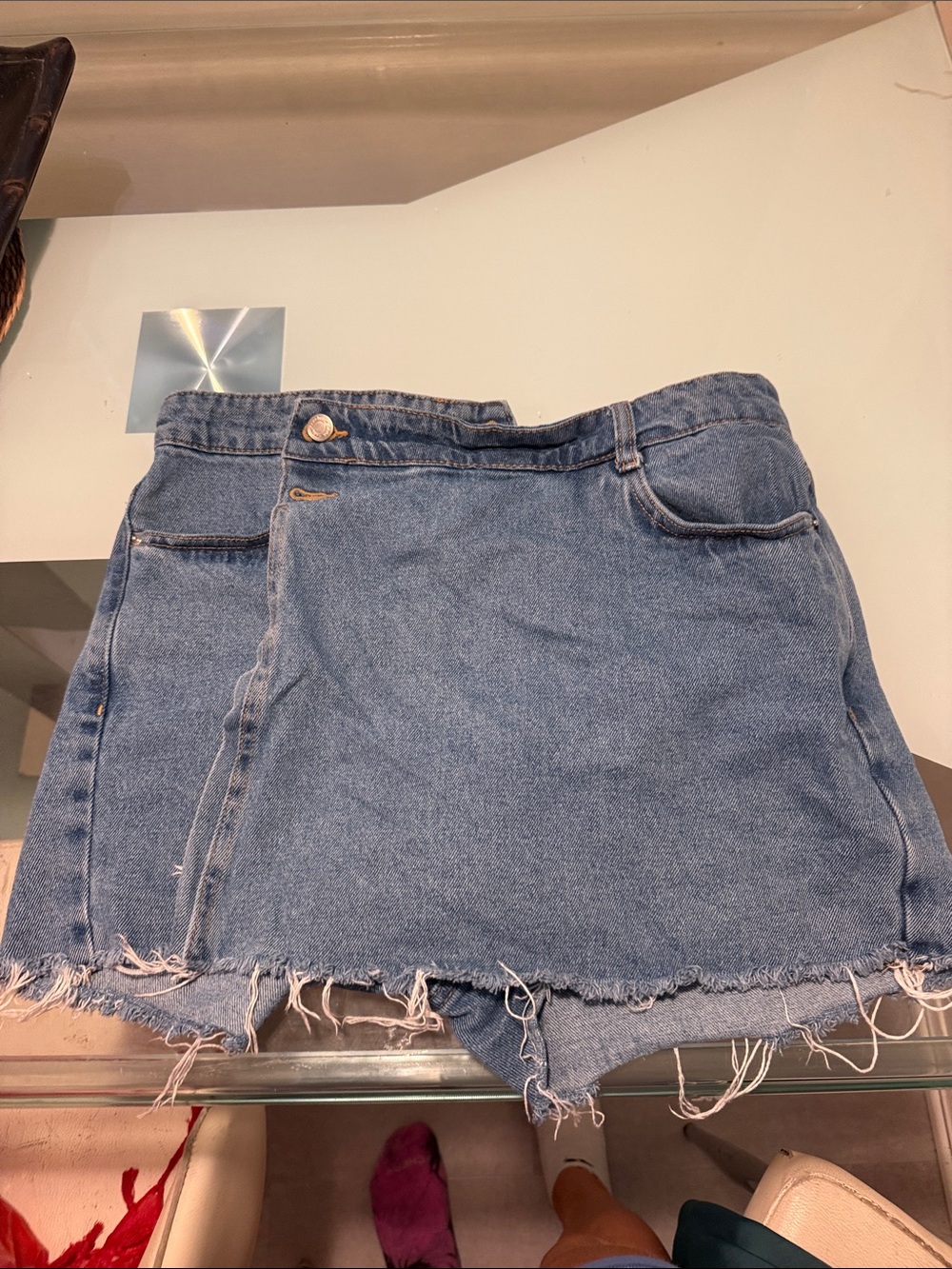 Zara Light Blue Denim Mini Skirt with Raw Hem